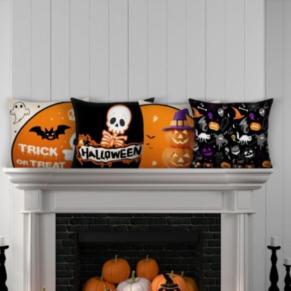 Throw Pillow Covers 18x18 Set Of 4 Halloween, Ghost, Cat, Witch Hat - Picture 3 of 6